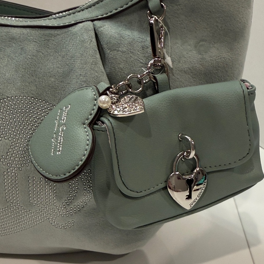 Juicy Couture Sage Green Rhinestone Heart Hobo Bag NWT - Picture 6 of 8